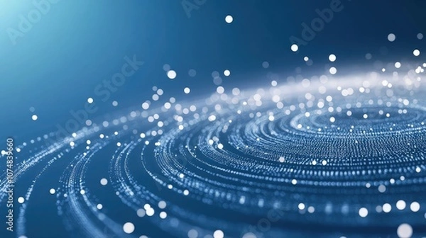 Fototapeta White particles creating a 3D circular grid over a gradient background of midnight blue, representing advanced data systems in a sleek, business-oriented design.