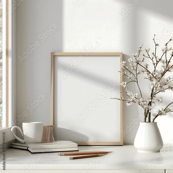 Fototapeta Mockup for a poster standing on a table.