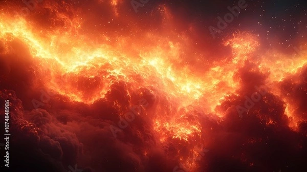 Fototapeta Captivating image depicting a cosmic inferno - a blazing,turbulent explosion of fire and energy in the depths of the universe. This dramatic.