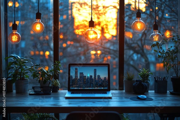 Obraz "Modern ergonomic office workspace showcasing cutting-edge technology and professional organization, ideal for boosting productivity in contemporary corporate environments
