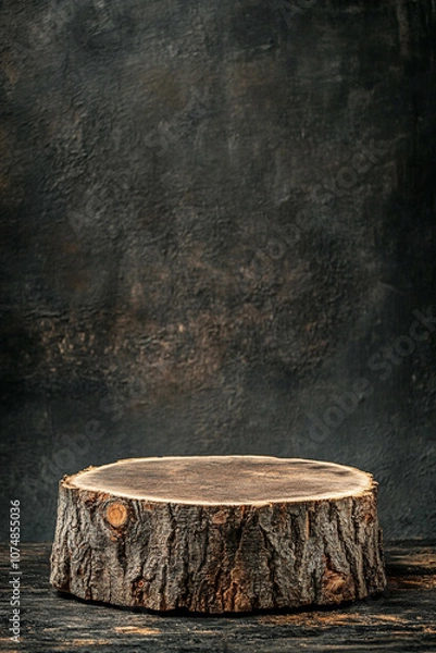 Fototapeta Empty bark stump podium provides a natural wooden surface for showcasing products in an eco-friendly, rustic display