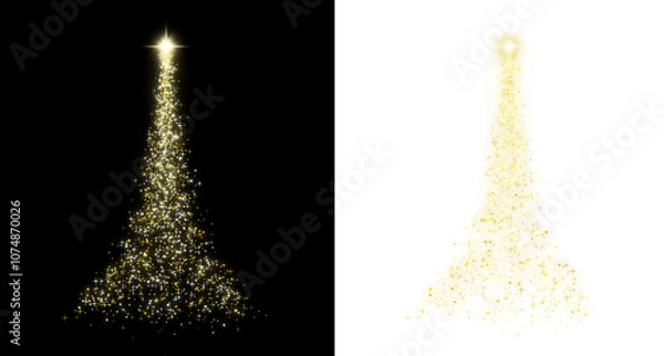 Obraz christmas tree particle fall from shining star with gold and yellow light color