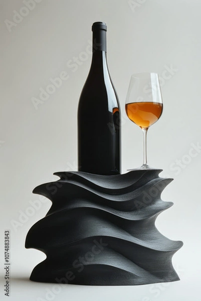 Fototapeta Simple icon of a wine glass and bottle with flowing lines, symbolizing the skillful, artistic side of a sommelier,
