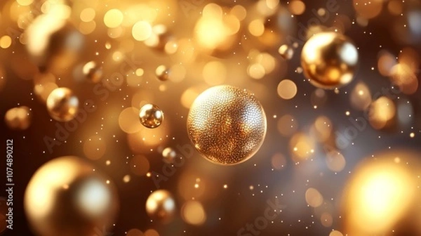 Fototapeta Golden Spheres with Sparkling Bokeh