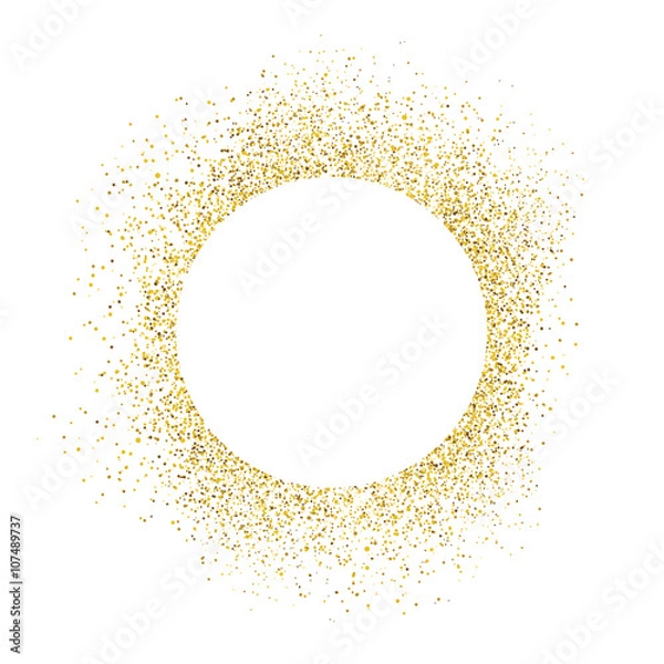 Fototapeta Gold sparkles on white background. White circle shape for text