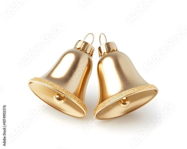 Fototapeta Two elegant golden bells symbolizing celebration and joy, perfect for festive occasions or religious events, adding charm and importance to any special gathering.