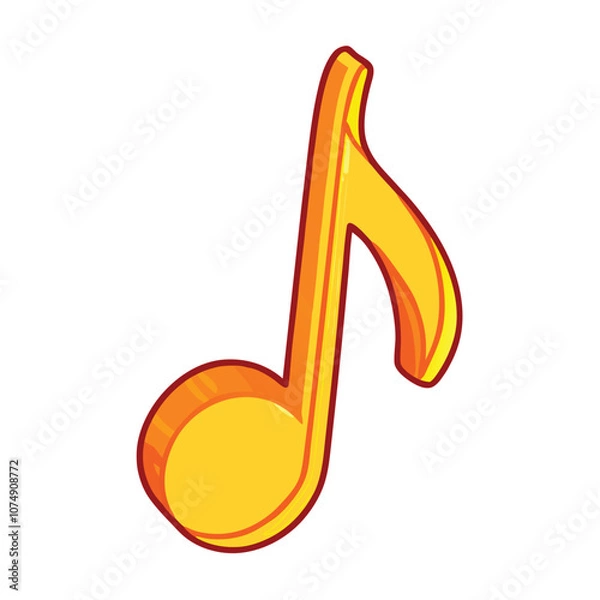 Fototapeta Vector Single Cartoon Golden Musical Eighth Note Icon on a isolated white background