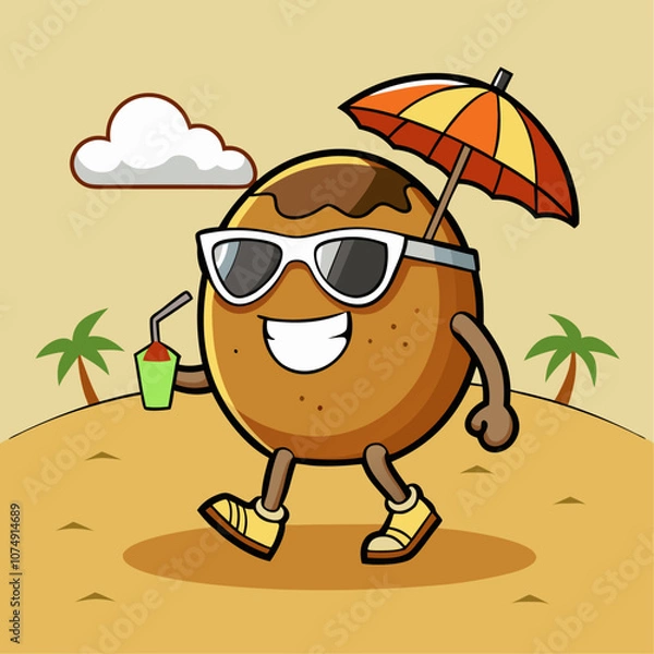 Obraz cartoon character with umbrella and beach