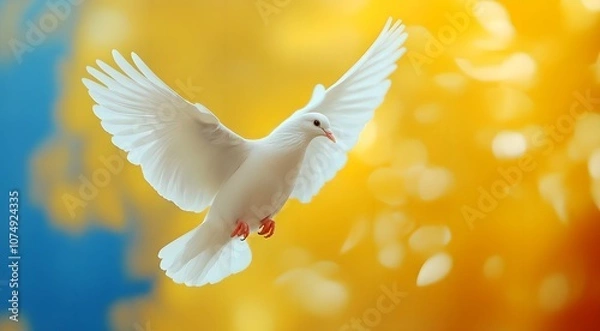 Obraz white dove of peace against the background of the Ukrainian flag