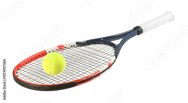Fototapeta Tennis racket with ball isolated on white