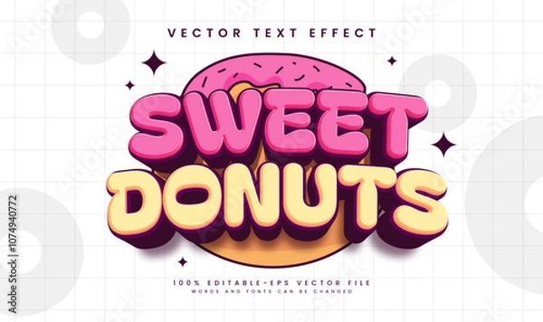 Fototapeta Sweet donuts editable vector text effect, with delicious sweet concept
