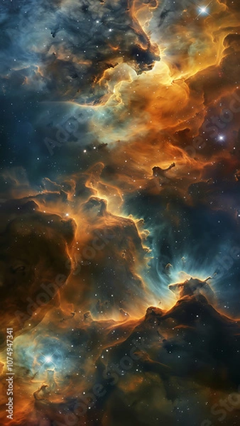 Fototapeta Fiery Nebula in Deep Space with Vibrant Orange Clouds