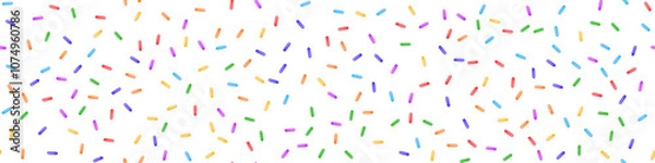 Fototapeta Rainbow sprinkles on white as a seamless pattern. Cute party bg with confetti. Ice cream and bakery topping. Holiday vector illustration
