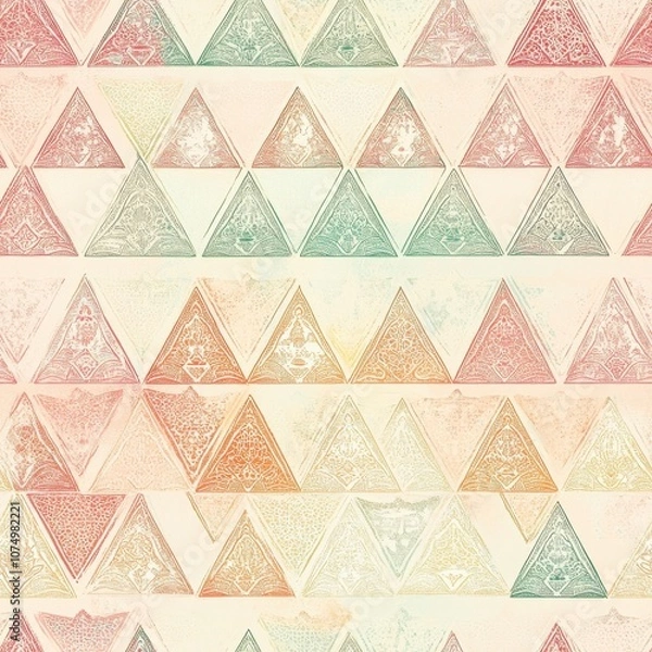 Fototapeta Intricate pattern of pastel-colored triangles featuring detailed designs, perfect for creative projects or home décor