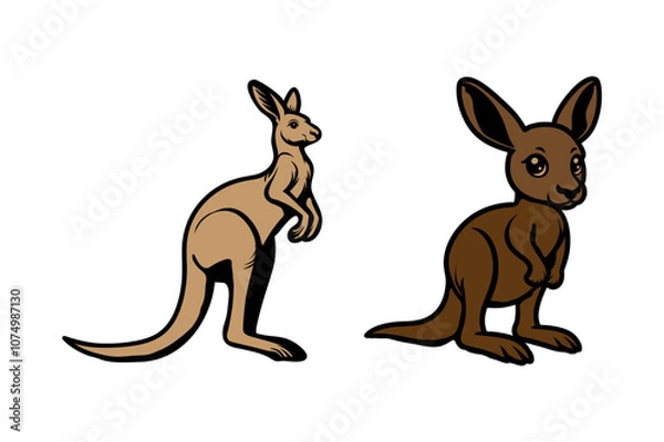Fototapeta kangaroo illustration set silhouette vector line art .