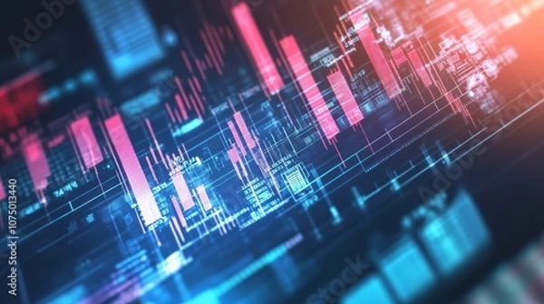 Fototapeta Business poster. Topic, investments and finance. Images of money and financial charts, strategies and analysis. Illustration in the style of an advertising banner