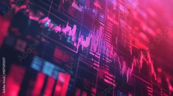 Fototapeta Business poster. Topic, investments and finance. Images of money and financial charts, strategies and analysis. Illustration in the style of an advertising banner