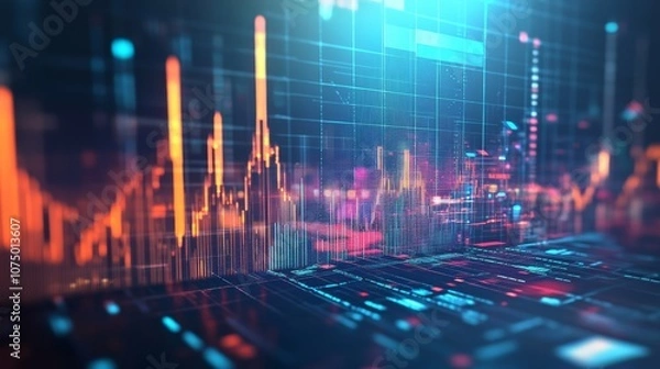 Fototapeta Business poster. Topic, investments and finance. Images of money and financial charts, strategies and analysis. Illustration in the style of an advertising banner