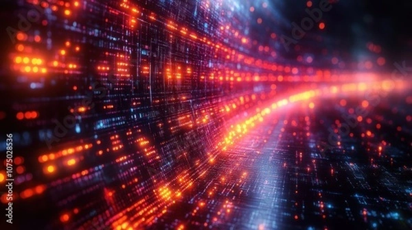 Obraz Abstract digital landscape with glowing data streams and patterns.