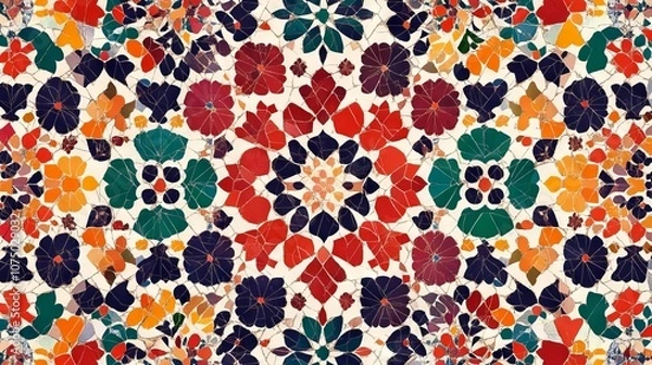 Fototapeta Vibrant Geometric Moroccan Tile Pattern Inspired by Islamic Architecture. AI generated illustration