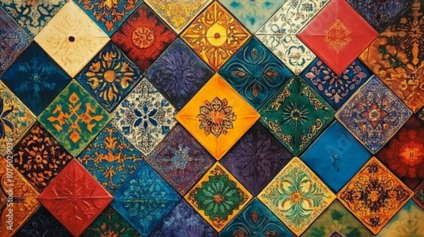 Fototapeta Vibrant Geometric Moroccan Tile Pattern Inspired by Islamic Architecture. AI generated illustration