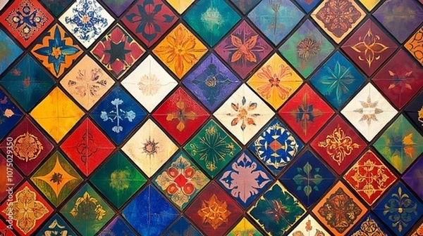 Fototapeta Vibrant Geometric Moroccan Tile Pattern Inspired by Islamic Architecture. AI generated illustration
