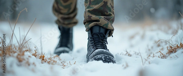 Obraz army person walking in snow