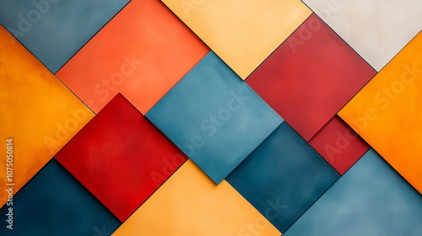 Fototapeta Colorful geometric shapes create vibrant and modern abstract background, featuring mix of warm and cool tones that evoke sense of creativity and energy.