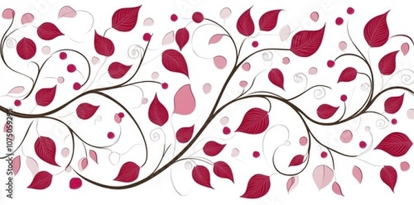 Fototapeta Flowing lines, pastel colors, minimalist style, and abstract design depicting water waves intertwined with leaves, conveying calm and renewal.
