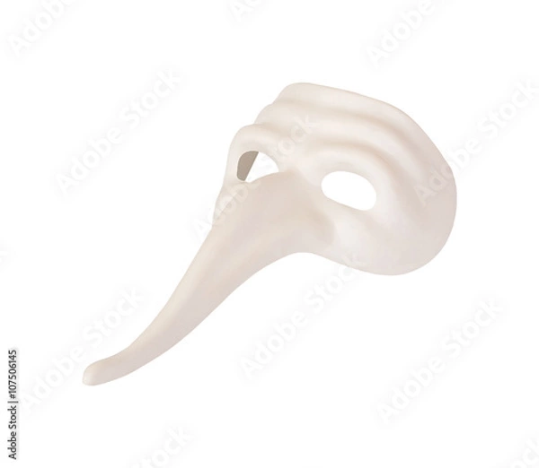 Obraz White mask with long nose on a white background isolated