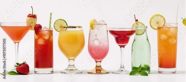 Fototapeta Summer-themed cocktail patterns featuring seamlessly repeating vectors of colorful drinks and glassware