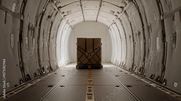 Fototapeta Cargo loading area with temperature controlled cargo inside aircraft