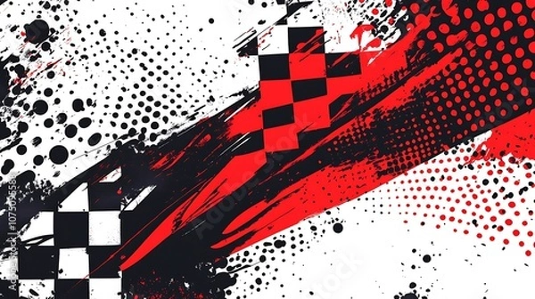 Fototapeta Abstract racing background with checkered flag and grunge elements.
