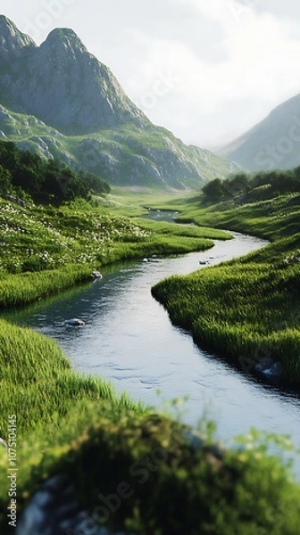 Fototapeta Serene Mountain River Landscape