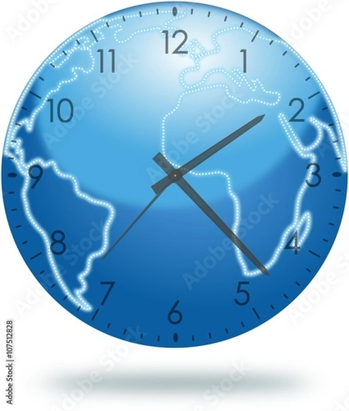 Fototapeta Blue planet Earth with clock face isolated on white