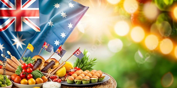 Fototapeta Soft Abstract Australia Day BBQ Background Digital Art Design Featuring Festive Colors Community Gathering Elements Ample Copy Space for Creative Projects and Celebrations in Photo Stock Concept.