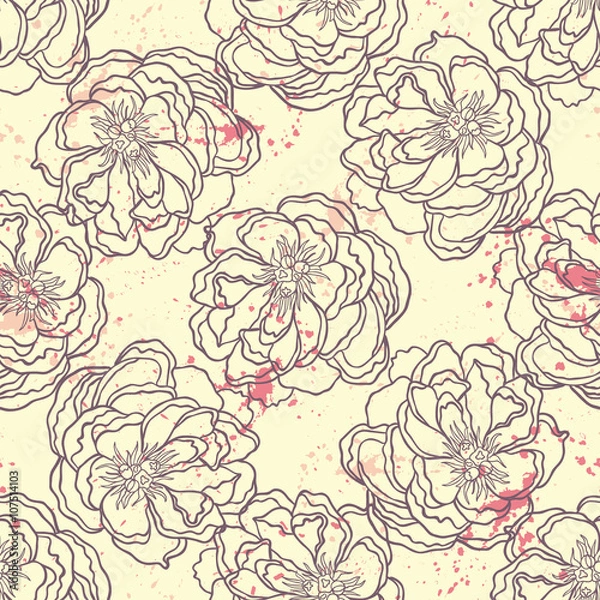 Obraz Spring Rampage seamless vector pattern. Rock version of blooming peony for textile, stationary, scrapbook paper and web.
