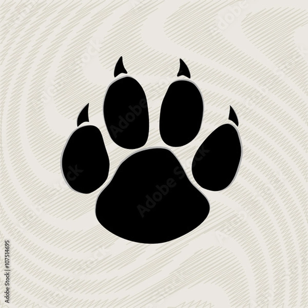 Obraz Black animal paw print isolated on pattern, vector illustration