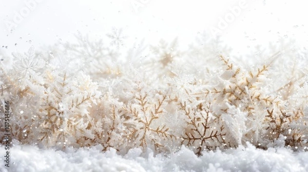 Fototapeta A snowy Christmas background with white falling snowflakes, isolated on white