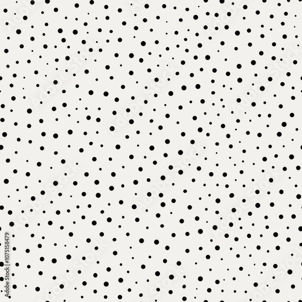 Fototapeta Vector dotted background. Irregular, imperfect dot pattern. Groups of big and small dots. Seamless hand drawn ornament made on tablet. Black and white illustration
