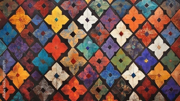 Fototapeta Vibrant Geometric Moroccan Tile Pattern Inspired by Islamic Architecture. AI generated illustration