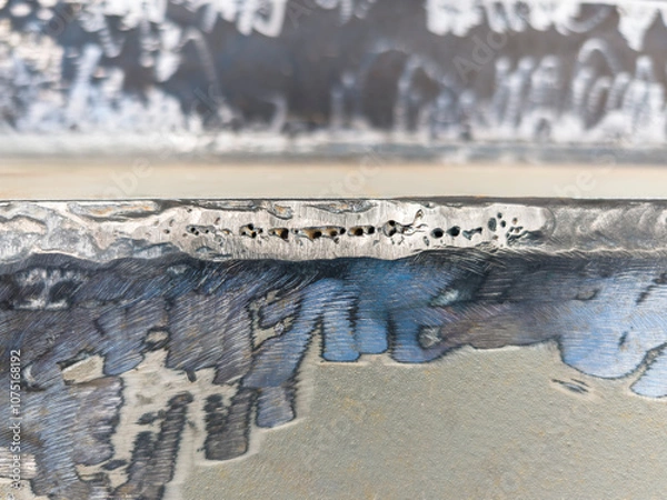 Fototapeta Porosity or Cluster Porosity in Welded, Defect of Welding with Process Flux Cored Arc Welding (FCAW).