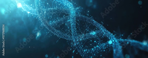 Fototapeta Blue background with a DNA double helix and digital network, a science or technology concept for medical research.