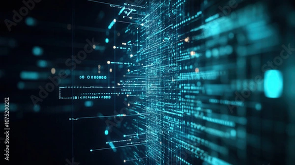 Fototapeta Digital abstract background with glowing lines and data streams, creating futuristic tech atmosphere. Ideal for technology, data visualization, and digital art themes