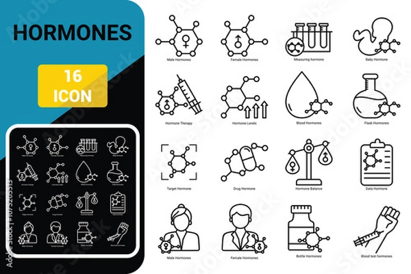 Obraz Hormones icon set. Editable Stroke Icon Collection.