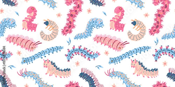 Obraz Cute caterpillars. Seamless pattern.