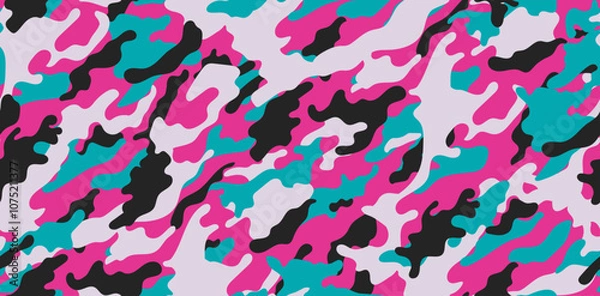 Obraz Pink camouflage military pattern, seamless pattern. Vector camouflage pattern for clothing design.	
