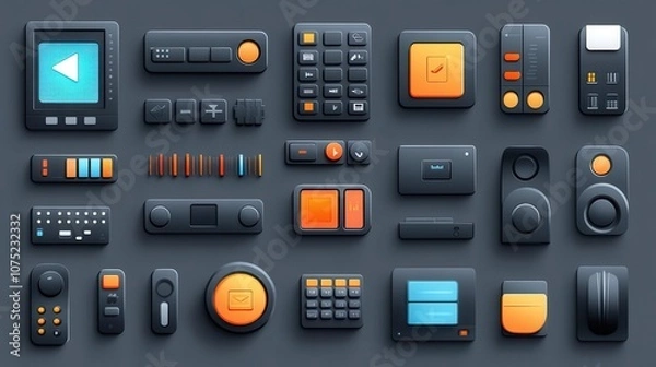 Fototapeta vector illustration of interface buttons for a digital tool, featuring a range of icons designed for ease of use, laid out in a clear and intuitive manner