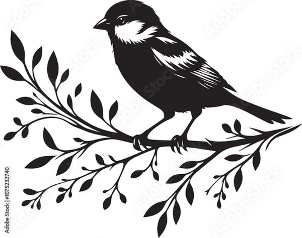 Fototapeta Beautiful sparrow bird silhouette vector illustration isolated on white background
