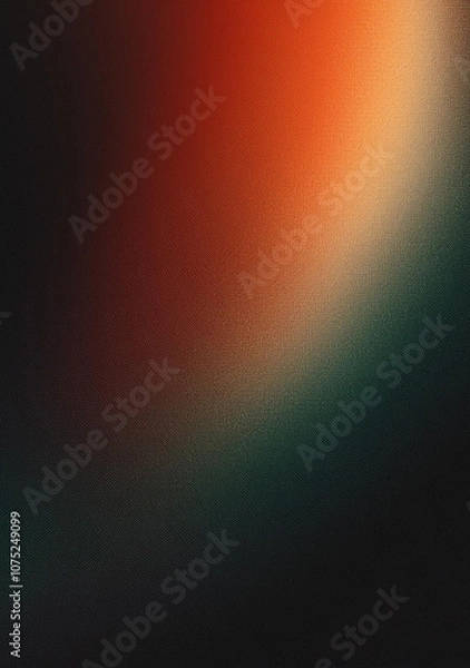 Fototapeta Orange white green illuminated spots on black, grainy gradient background, color noise texture effect, vertical background, copy space